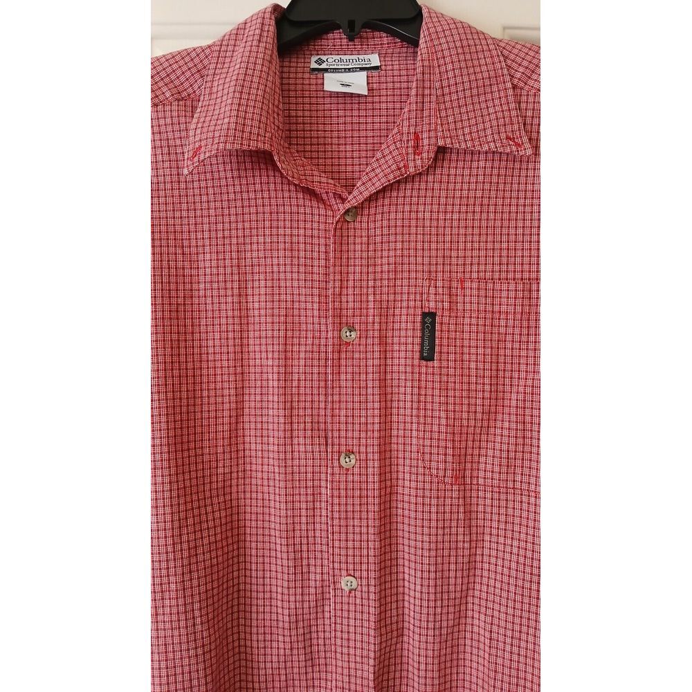 Columbia Shirt Mens L Red Plaid Short Sleeve Button Regular Fit 100% Cotton - Picture 5 of 7